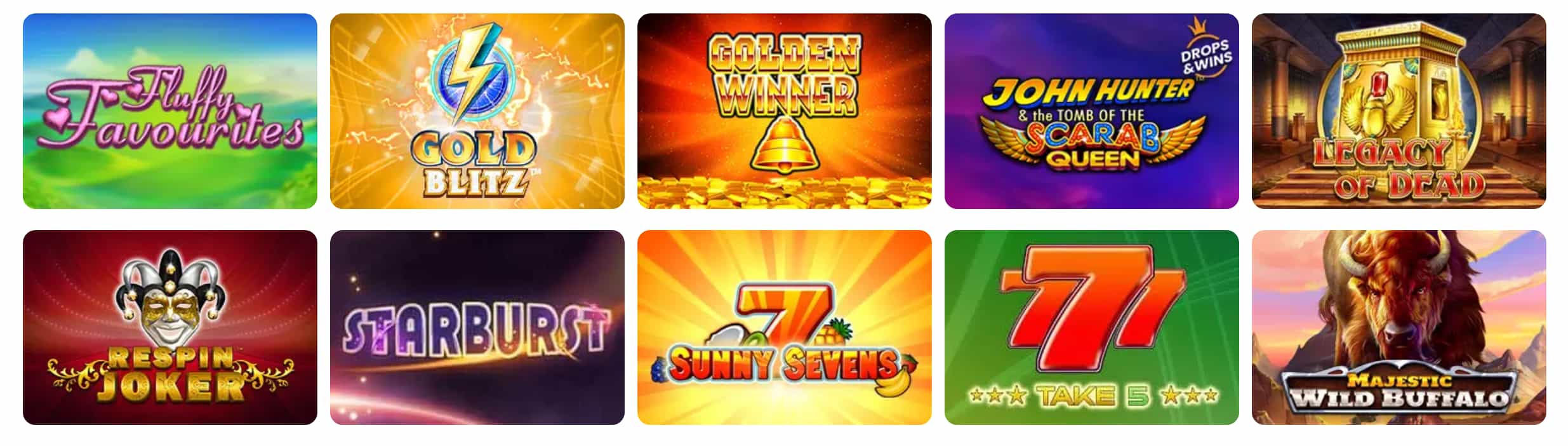 Casino game catalogue covering slots, RNG table games and live dealer tables